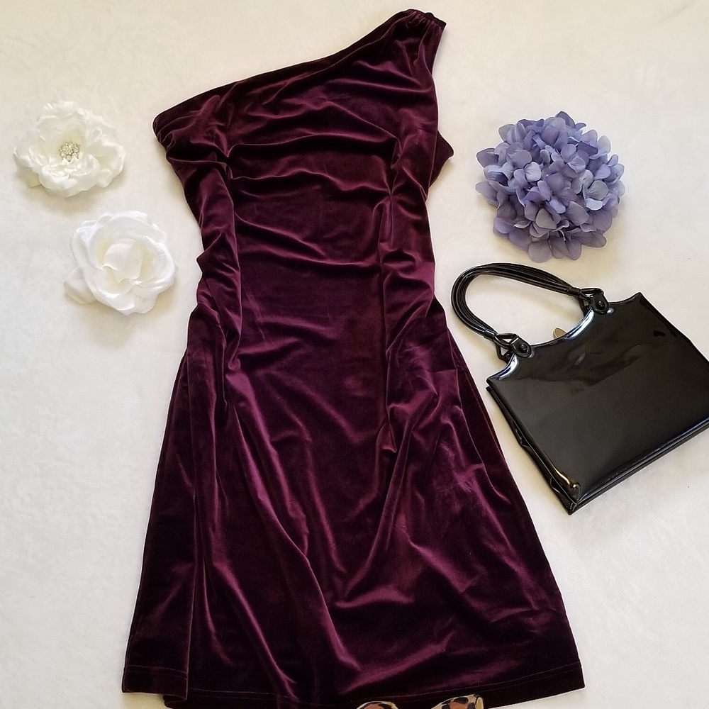 The Pyramid Collection Purple stretch velvet dres